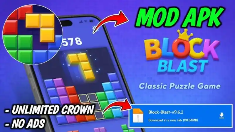 Unduh Block Blast MOD APK (Mod Menu, Unlimited Crowns) v9.7.7 Fitur MOD Block Blast MOD APK