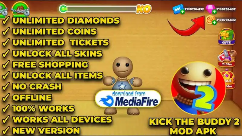 Unduh Kick the Buddy MOD APK (Unlimited Money, Gold) v2.16.2 Fitur Kick the Buddy MOD APK Unlimited Money Gold