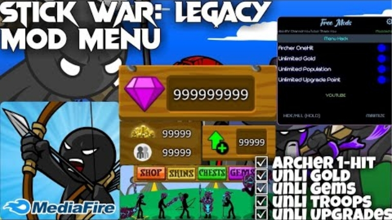 Download Stick War Legacy MOD APK (Unlimited Money, One Hit) v2026.1.787 Fitur Stick War Legacy MOD APK di AN1