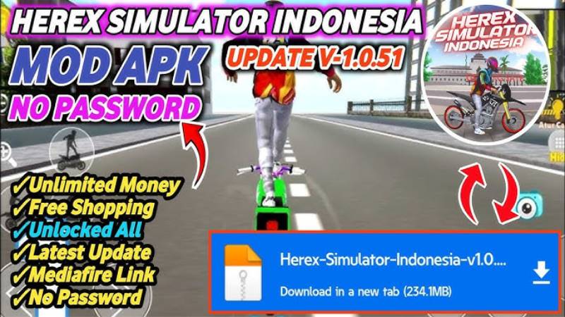Unduh Herex Simulator Indonesia MOD APK (Unlimited Money, Unlock Motor) v1.0.52 Fitur MOD Herex Simulator Indonesia